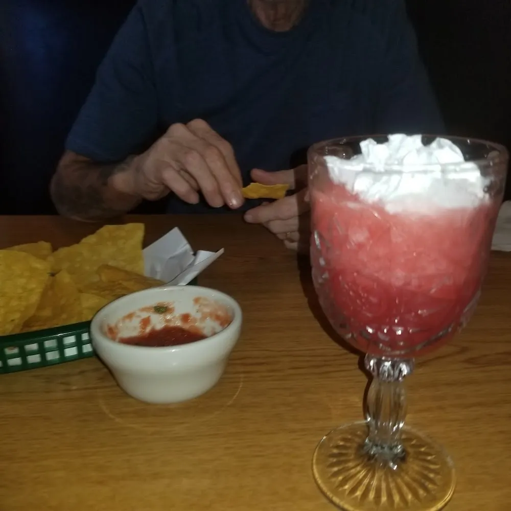 Salsa and Chips and Strawberry Daiquiri
